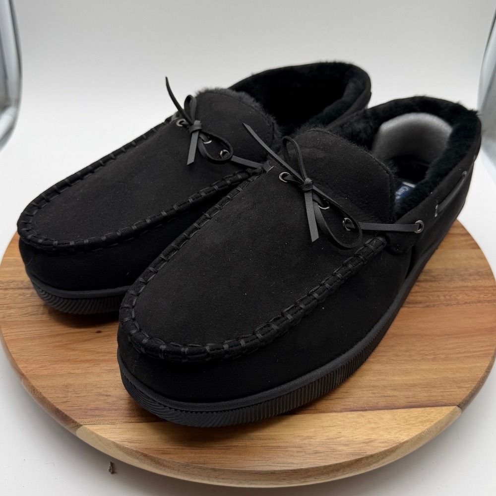 Club Room Men's 12-13 XL Black Moccasin Faux Fur Lined Indoor Outdoor 0693